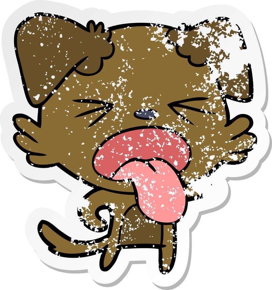 distressed sticker of a cartoon disgusted dog vector