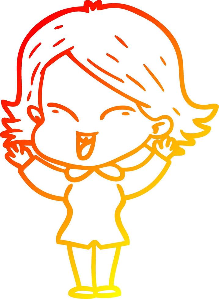 warm gradient line drawing happy cartoon girl vector