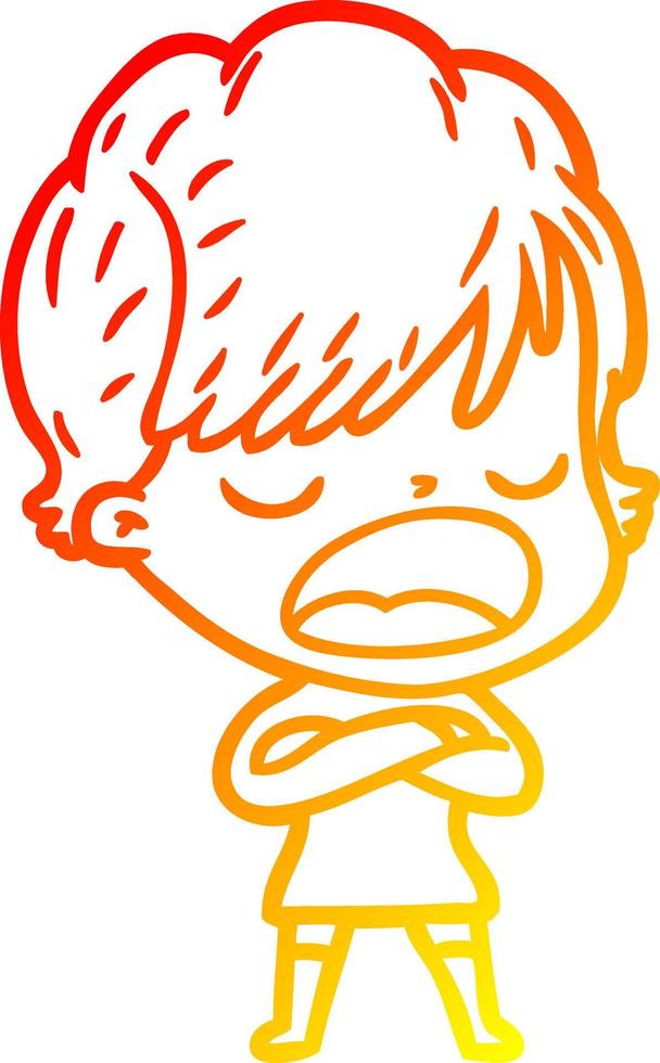warm gradient line drawing cartoon woman talking vector