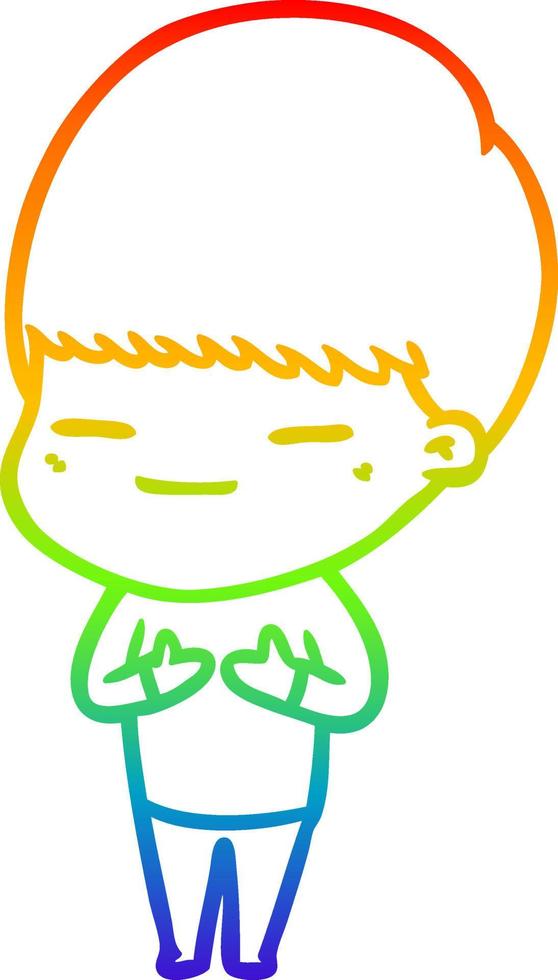 rainbow gradient line drawing cartoon smug boy vector