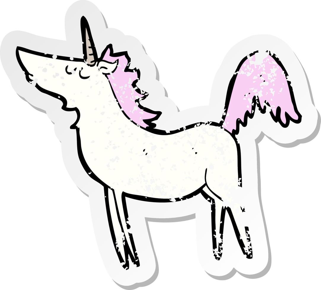 retro distressed sticker of a cartoon unicorn vector