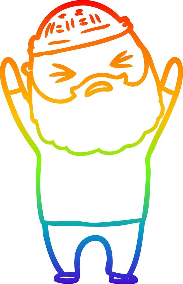 rainbow gradient line drawing cartoon man with beard vector