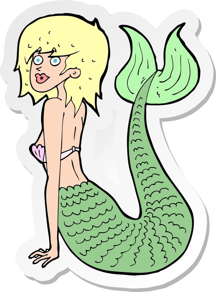 sticker of a cartoon mermaid vector