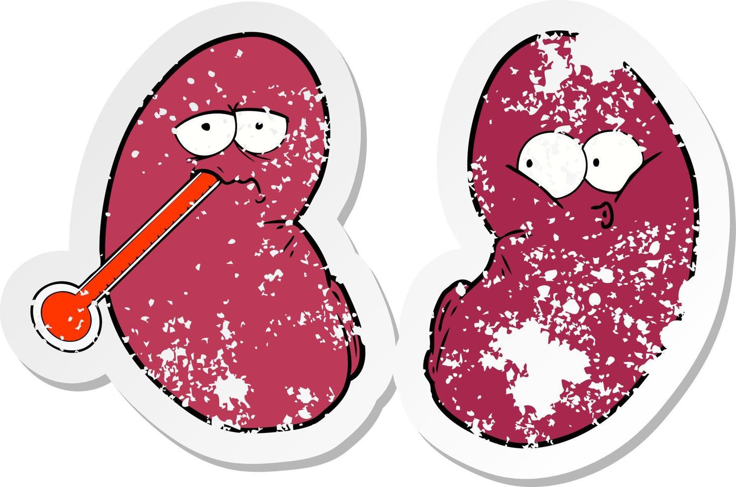 distressed sticker of a cartoon unhealthy kidney vector