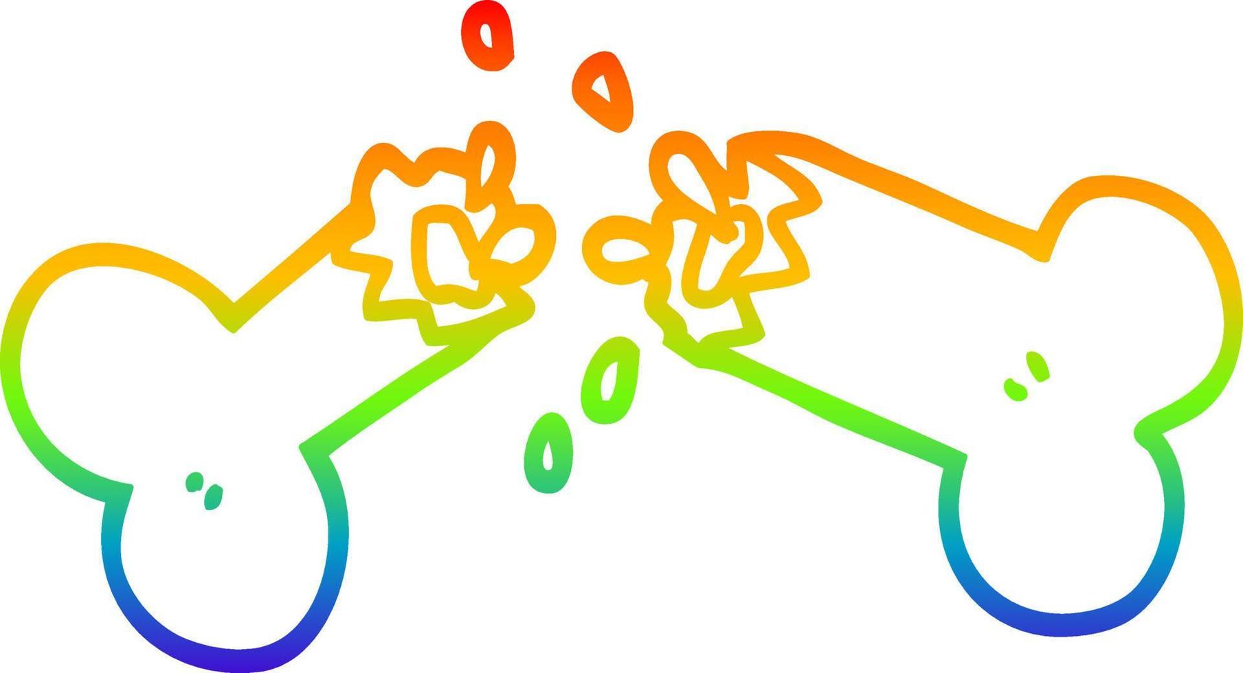 dibujo de línea de gradiente de arco iris hueso roto de dibujos animados vector