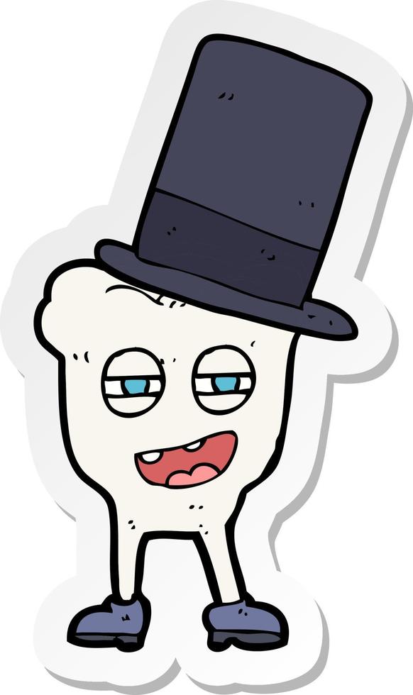 pegatina de un diente de dibujos animados con sombrero de copa vector