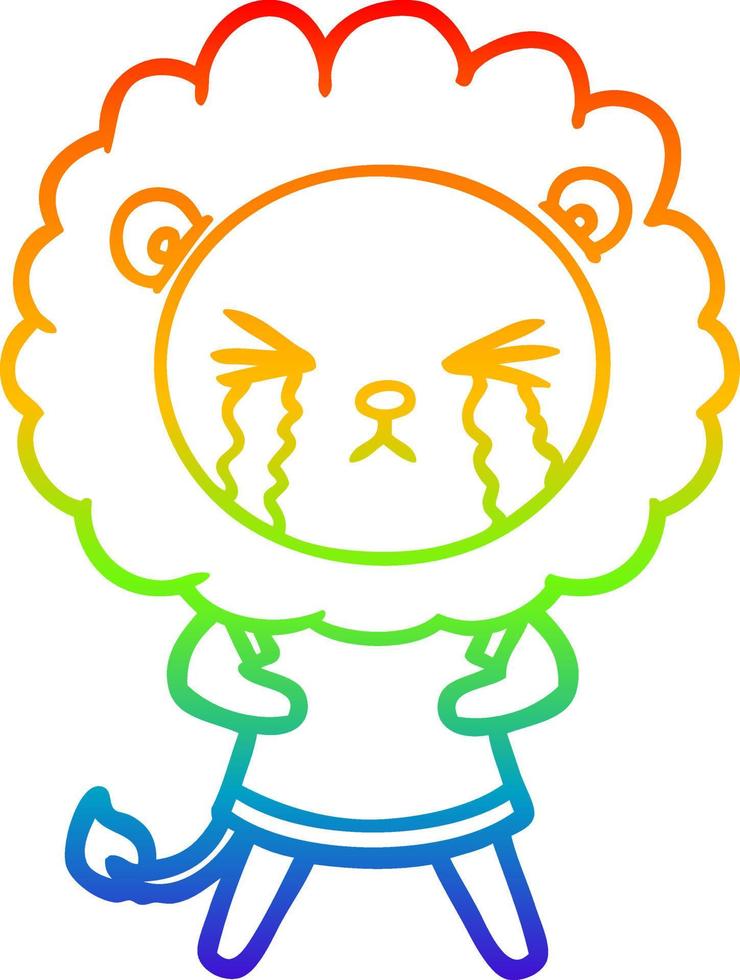 rainbow gradient line drawing cartoon crying lion vector