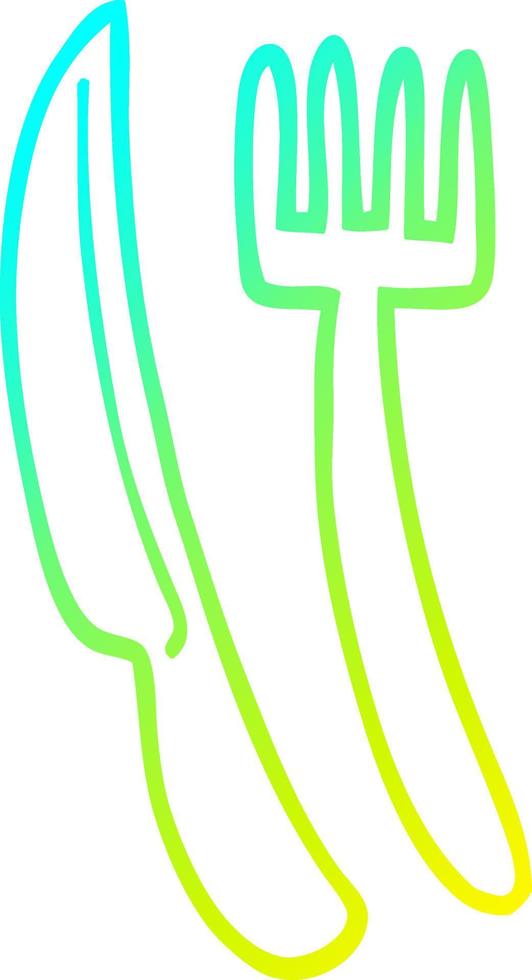 cold gradient line drawing cartoon knife and fork vector