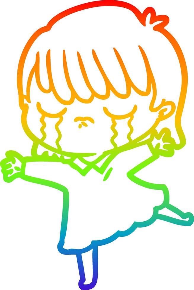 rainbow gradient line drawing cartoon woman crying vector