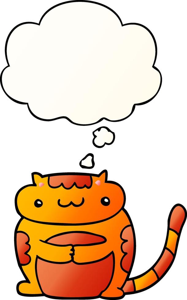 cute cartoon cat and thought bubble in smooth gradient style vector