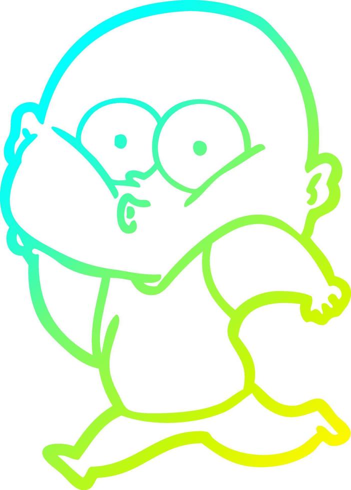 cold gradient line drawing cartoon bald man staring vector