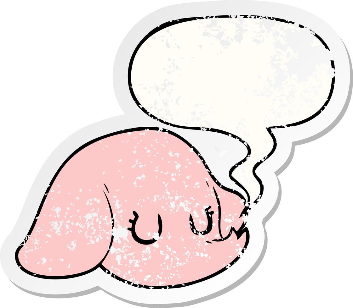 cartoon elephant face and speech bubble distressed sticker vector