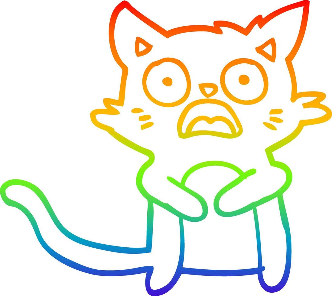 rainbow gradient line drawing cartoon horrified cat vector