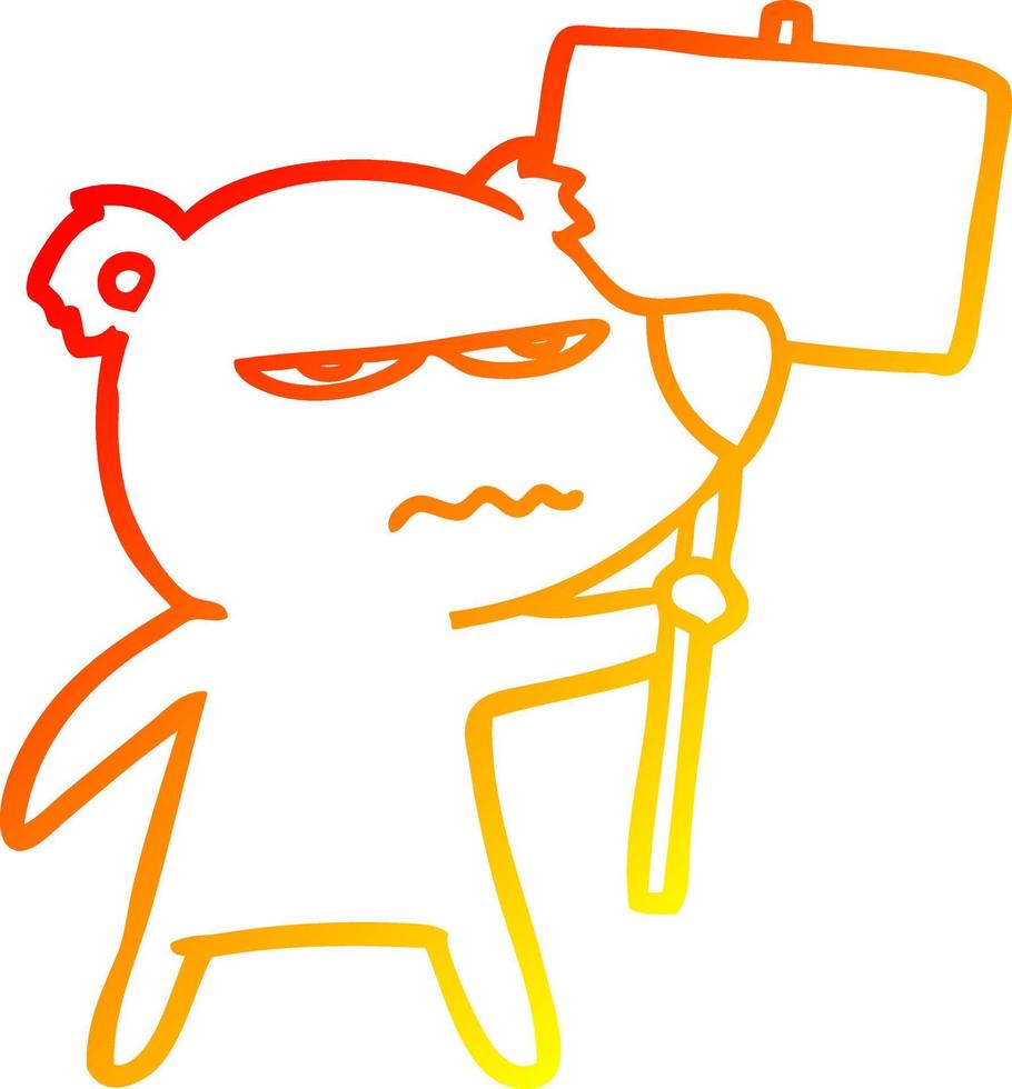 warm gradient line drawing angry bear cartoon holding placard vector
