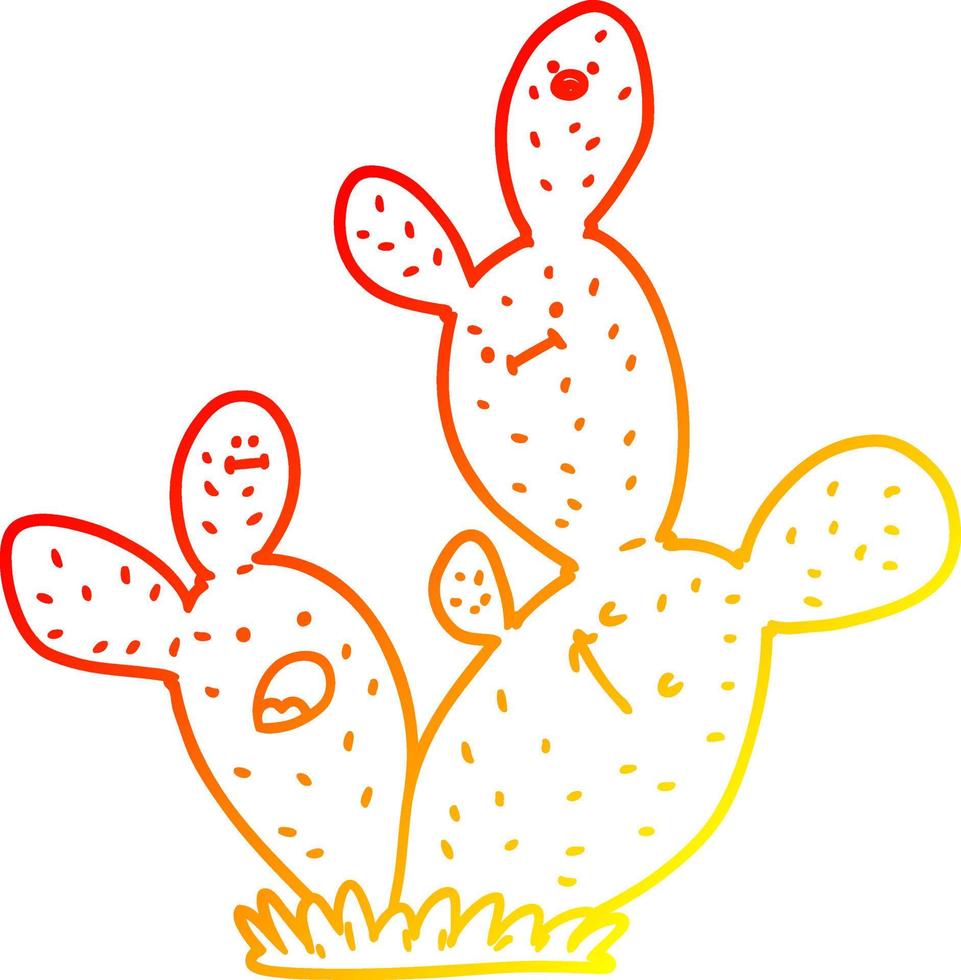 warm gradient line drawing cartoon cactus vector