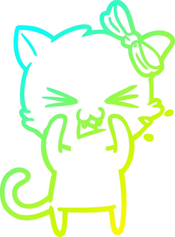 cold gradient line drawing cartoon cat vector