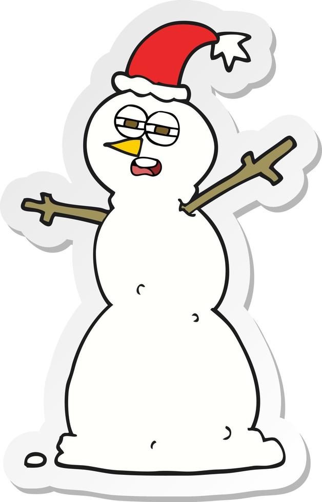 sticker of a cartoon unhappy snowman vector