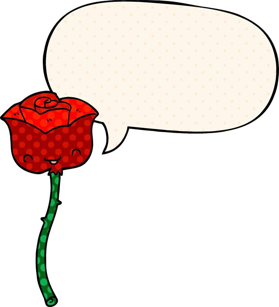 cartoon rose and speech bubble in comic book style vector