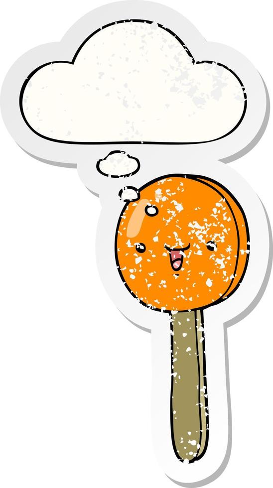 cartoon lollipop and thought bubble as a distressed worn sticker vector