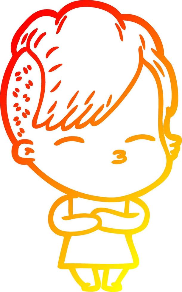 warm gradient line drawing cartoon squinting girl vector