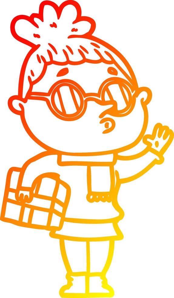 warm gradient line drawing cartoon woman wearing glasses vector