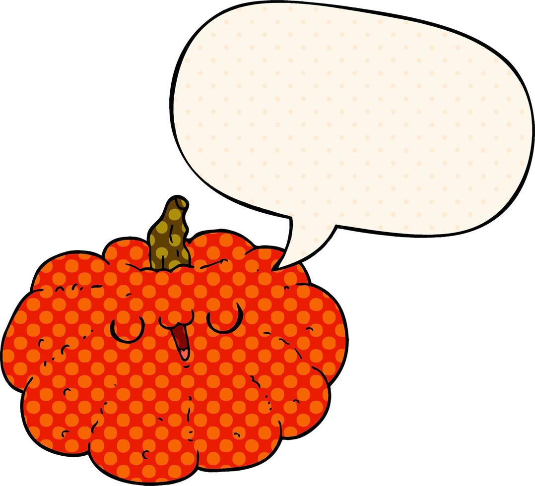 happy cartoon pumpkin and speech bubble in comic book style vector