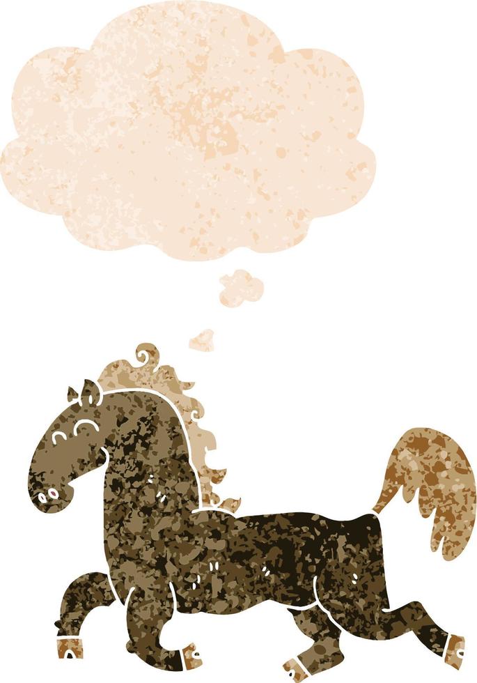 cartoon stallion and thought bubble in retro textured style vector