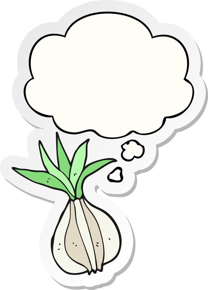 cartoon onion and thought bubble as a printed sticker vector