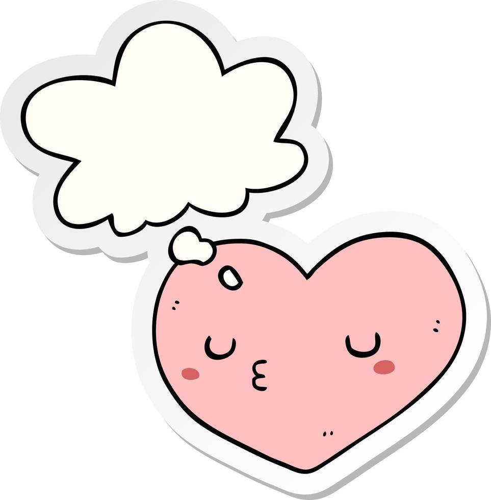 cartoon love heart and thought bubble as a printed sticker vector