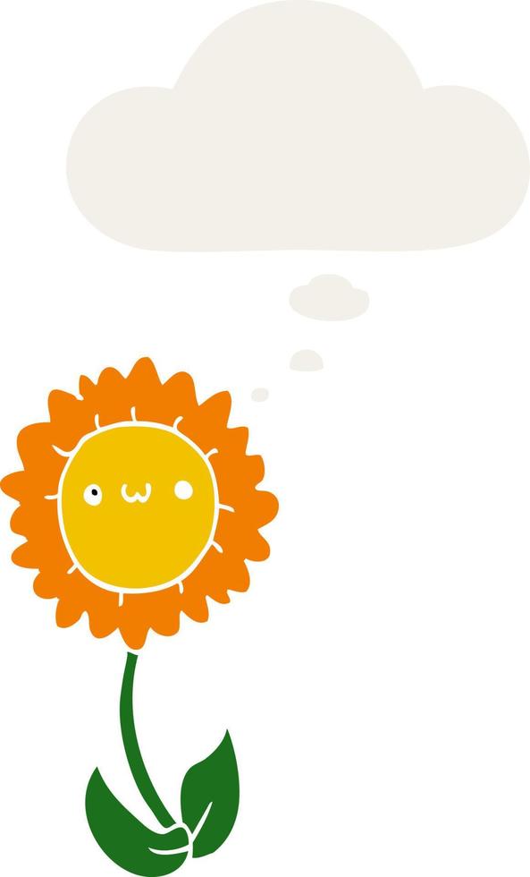 cartoon flower and thought bubble in retro style vector