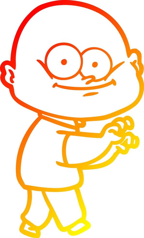 warm gradient line drawing cartoon bald man staring vector