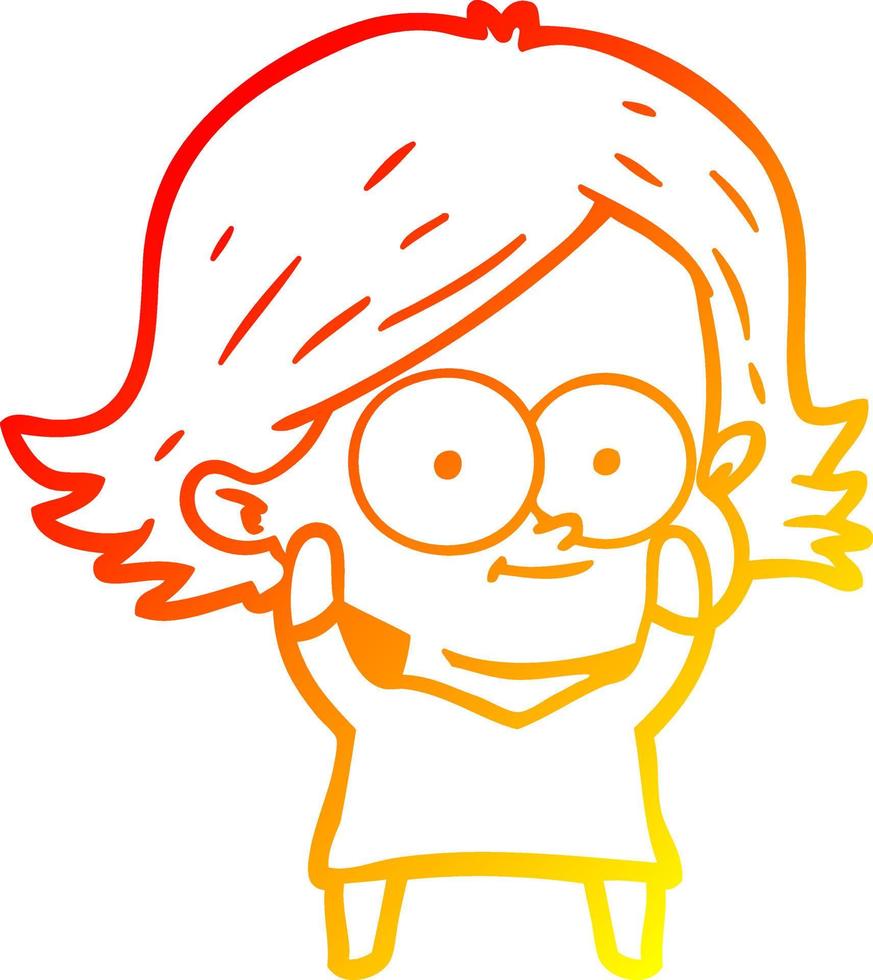 warm gradient line drawing happy cartoon girl vector