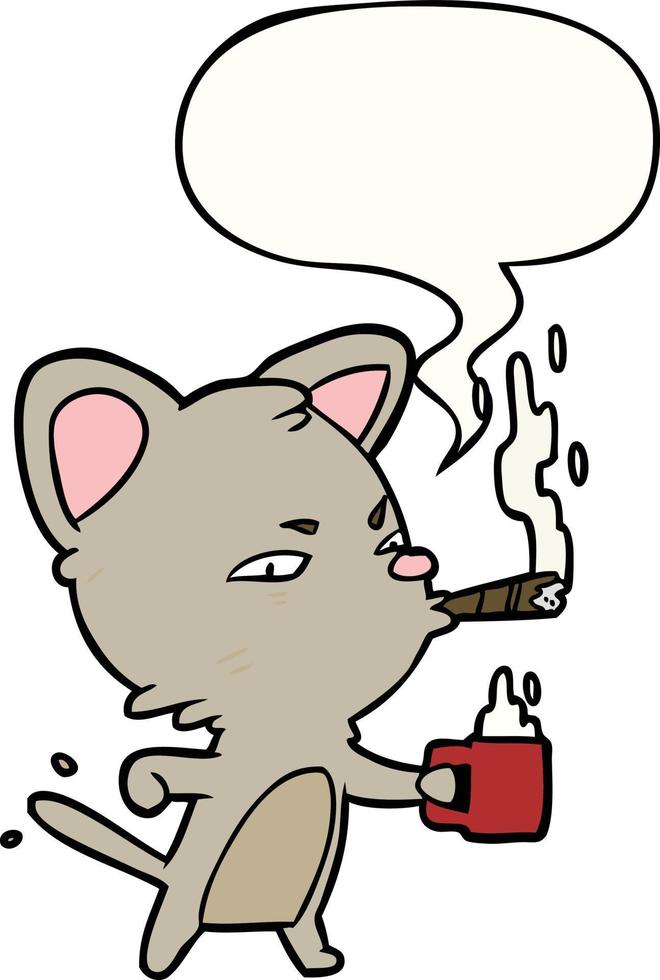 cartoon serious business cat and coffee and cigar and speech bubble vector