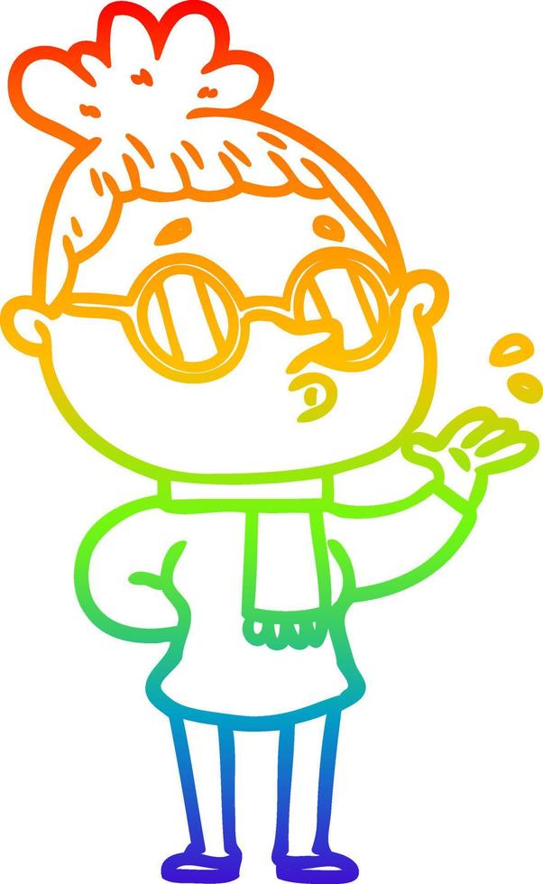 rainbow gradient line drawing cartoon woman wearing glasses vector
