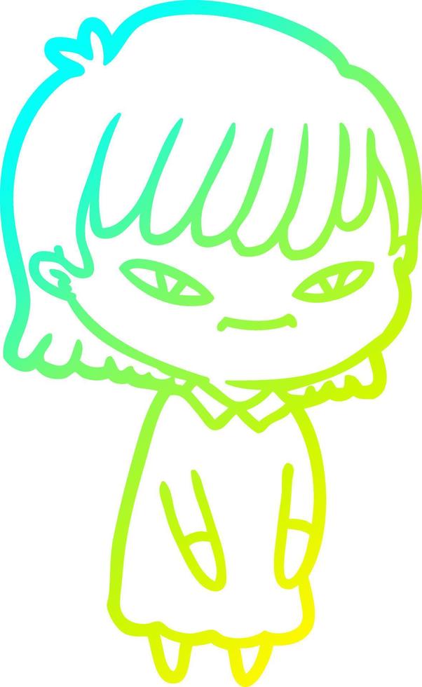 cold gradient line drawing cartoon woman vector