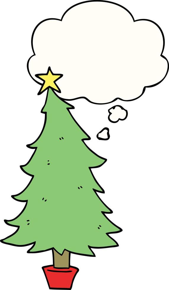 cartoon christmas tree and thought bubble vector