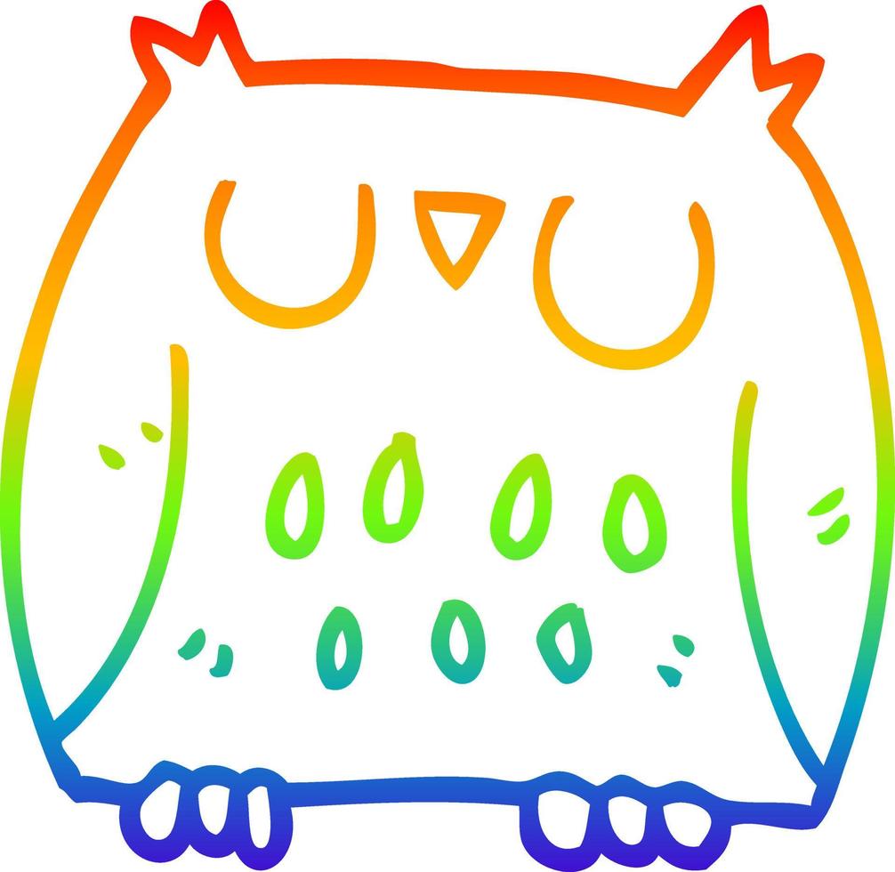 rainbow gradient line drawing cartoon happy owl vector