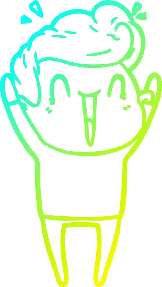 cold gradient line drawing cartoon excited man vector