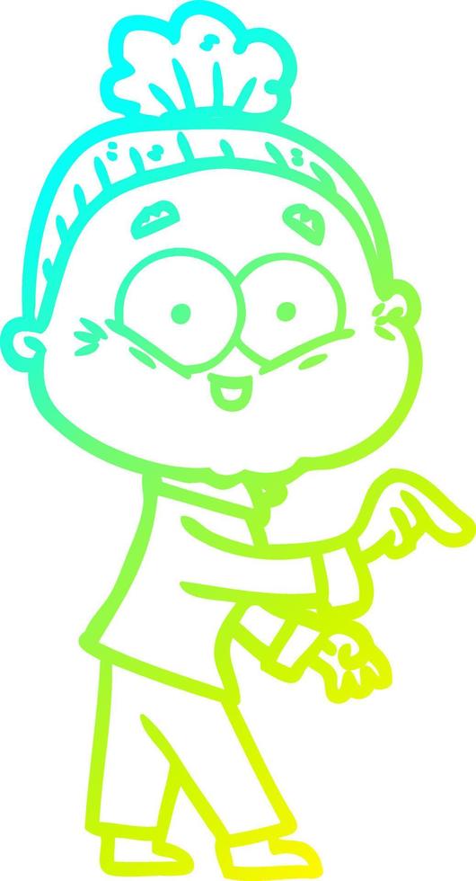 cold gradient line drawing cartoon happy old woman vector