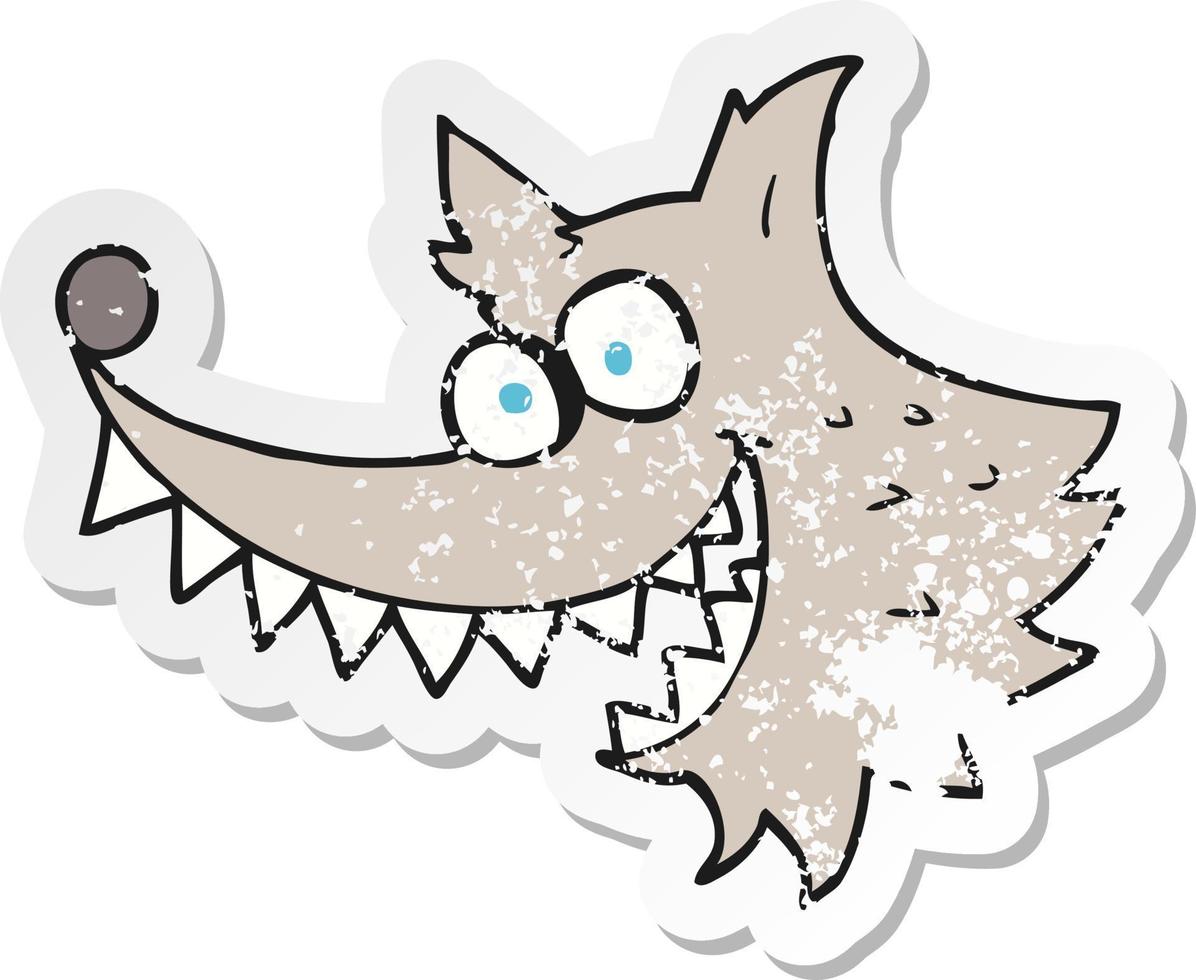 retro distressed sticker of a cartoon crazy wolf vector