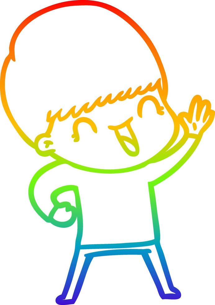 rainbow gradient line drawing happy cartoon boy vector