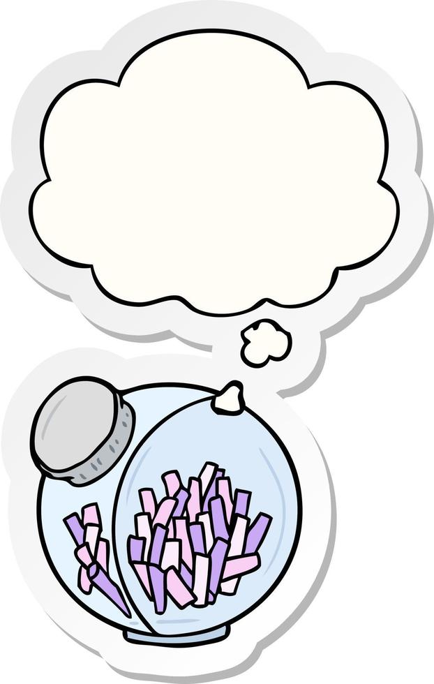 cartoon candy in jar and thought bubble as a printed sticker vector