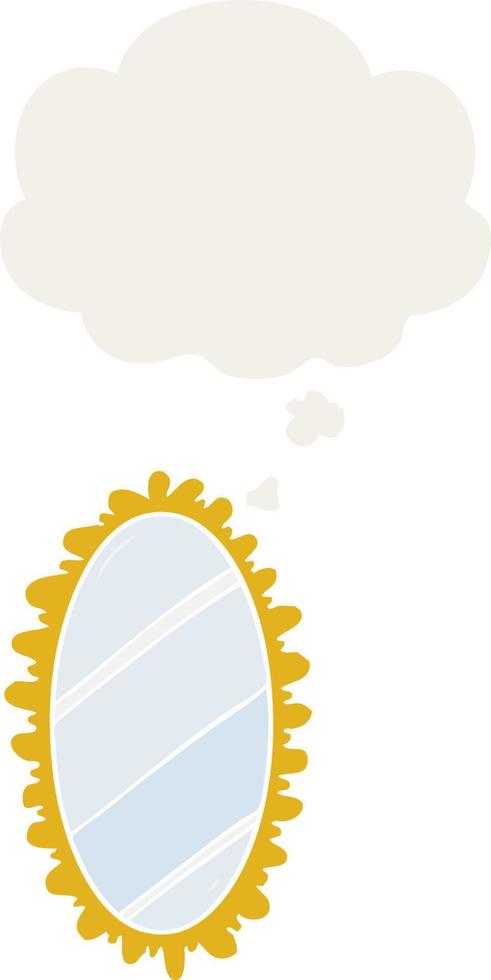 cartoon mirror and thought bubble in retro style vector