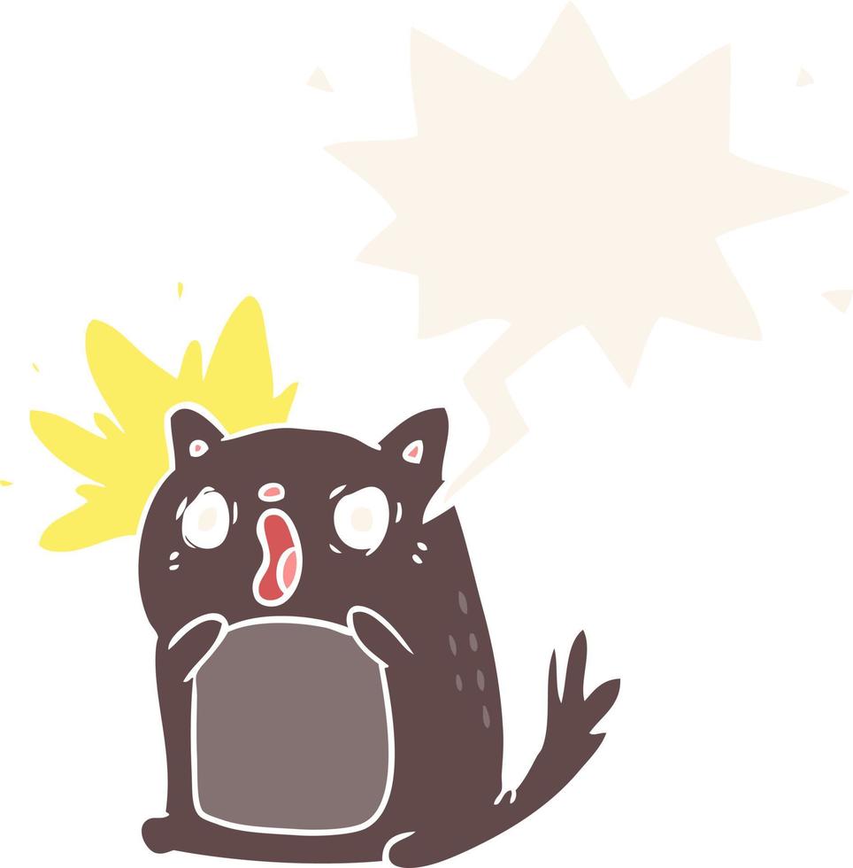 cartoon shocked cat amazed and speech bubble in retro style vector