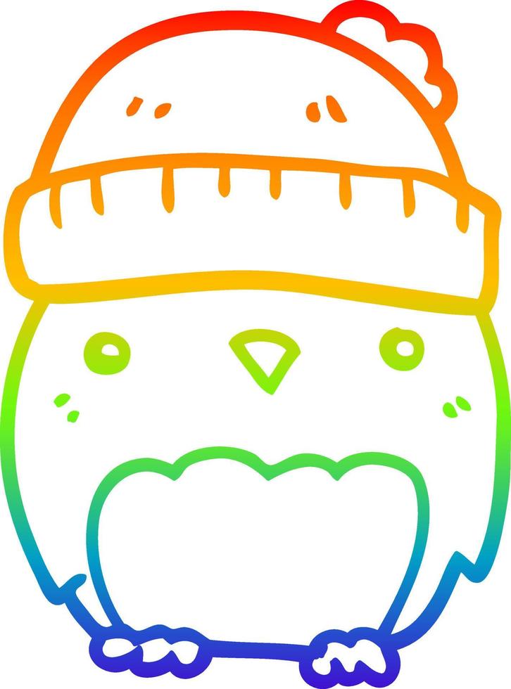 rainbow gradient line drawing cute cartoon owl in hat vector