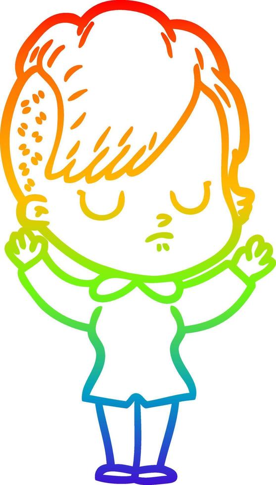 rainbow gradient line drawing cartoon woman vector