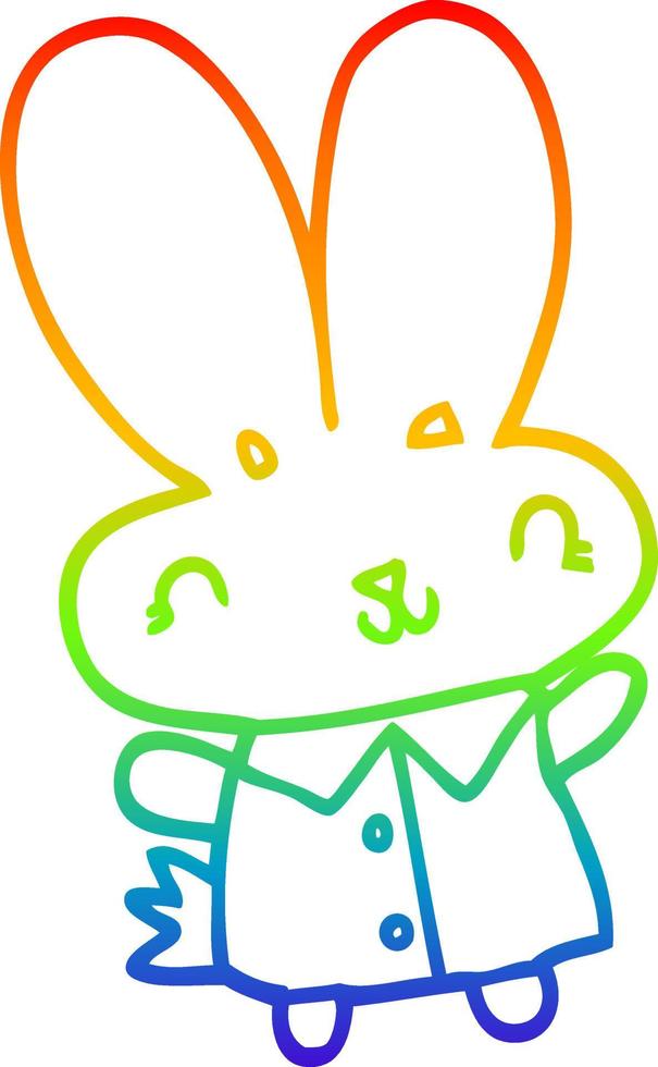 rainbow gradient line drawing cute cartoon tiny rabbit vector