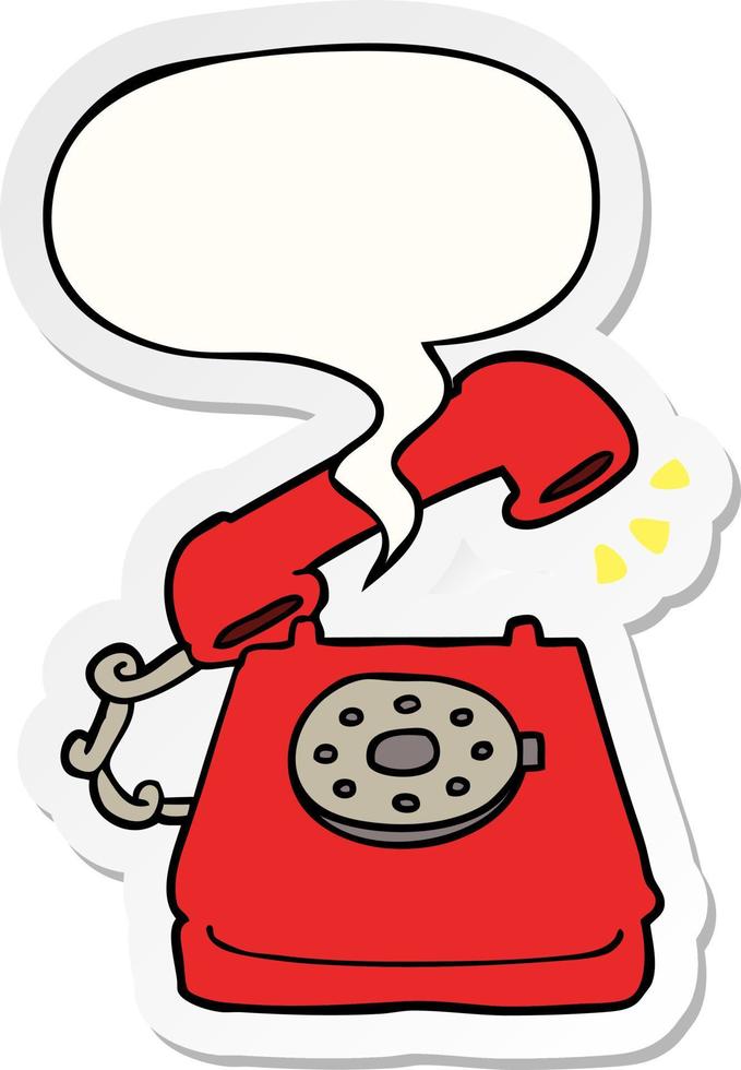 cartoon ringing telephone and speech bubble sticker vector