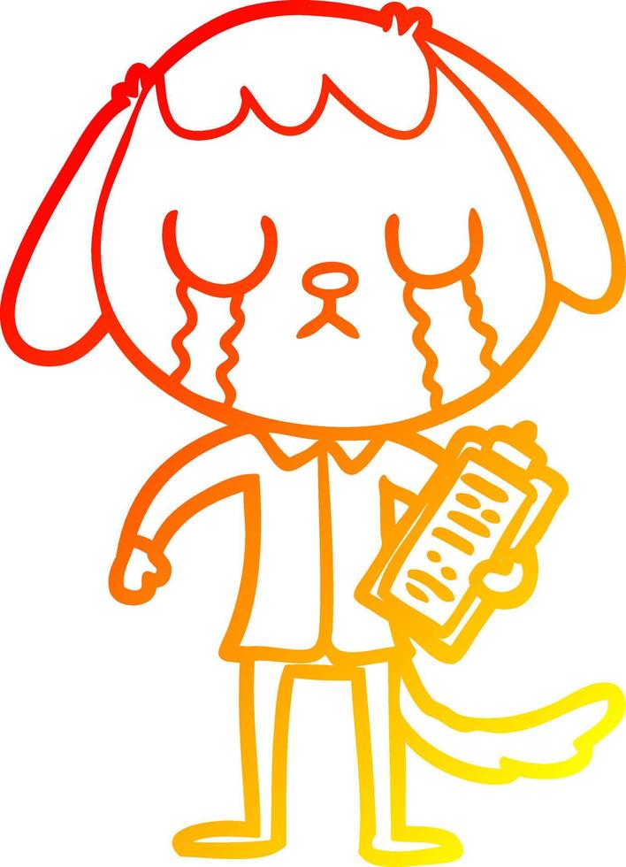 warm gradient line drawing cute cartoon dog crying vector