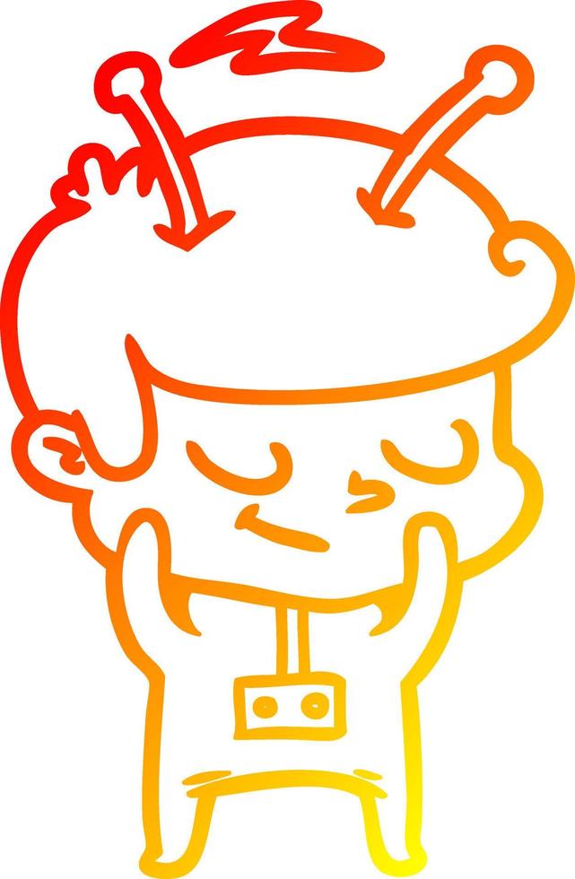 warm gradient line drawing shy cartoon spaceman vector